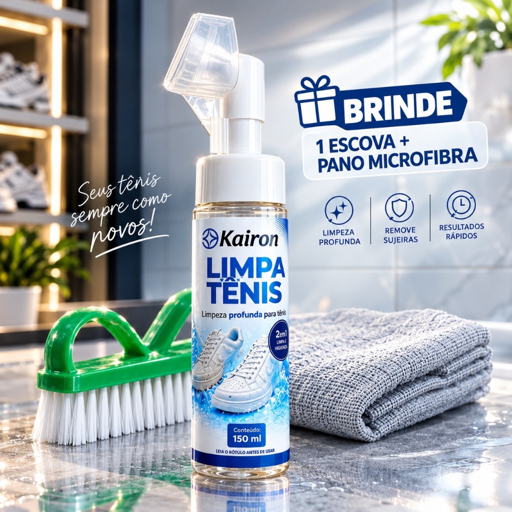 Limpa Tenis Brancos e Coloridos Profissional Com Aplicador Espuma Kit Escova e Pano