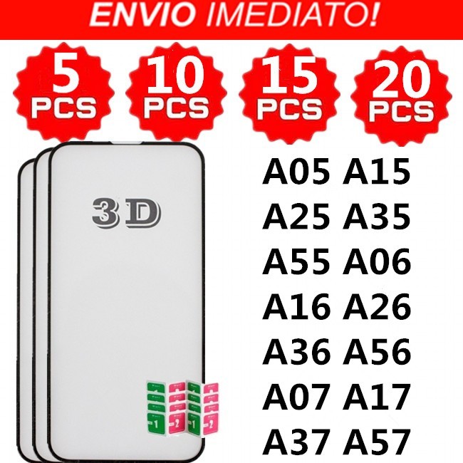Kit 5/10/15/20 Peças Película De Vidro 3D Temperado Para Samsung A05 A15 A25 A35 A55 A06 A16 A26 A36 A56 A07 A17 A37 A57