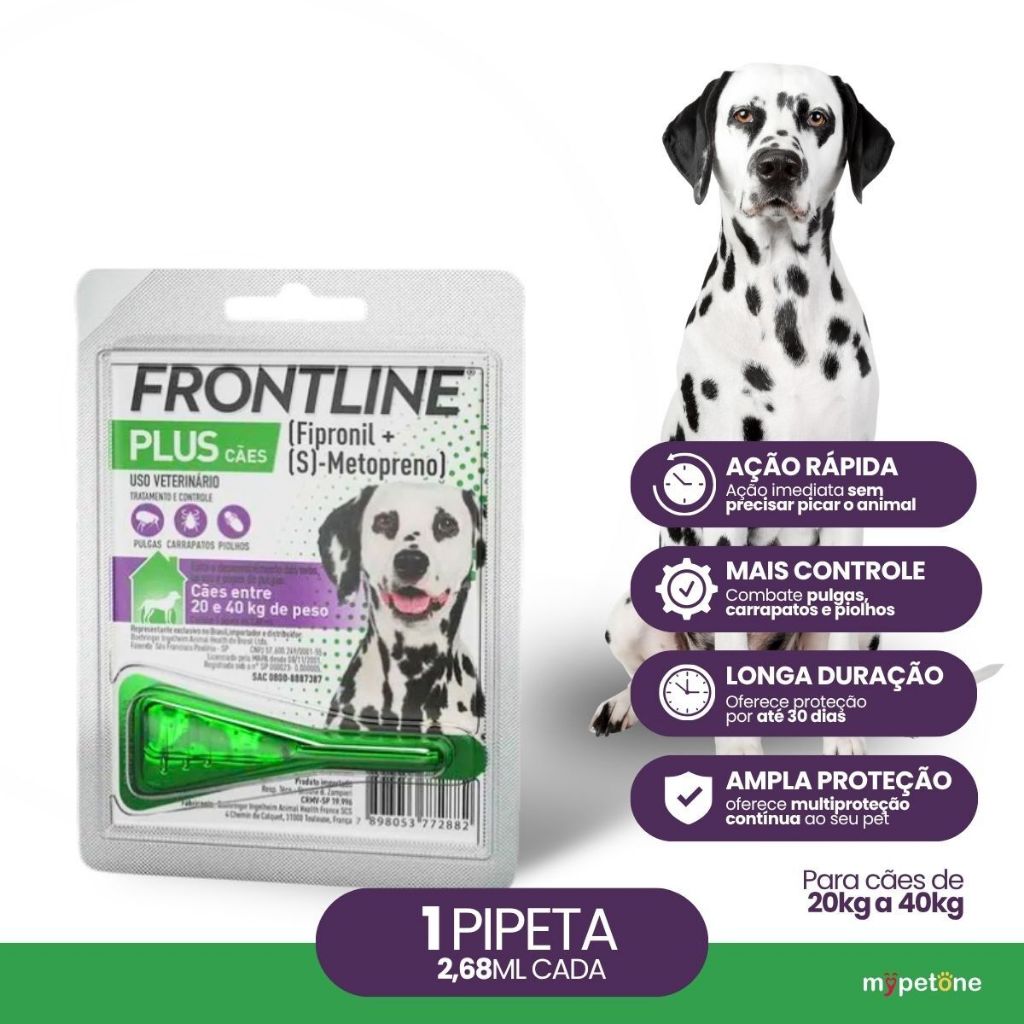 Frontline Plus para Cães de 20 a 40 Kg - 1 Pipeta - 2,68 mL