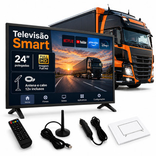 TV Smart 2 em 1 Motorhome e Tv normal, 24 Polegadas 12V + Antena externa para canais abertos, FULL HD  Compacta