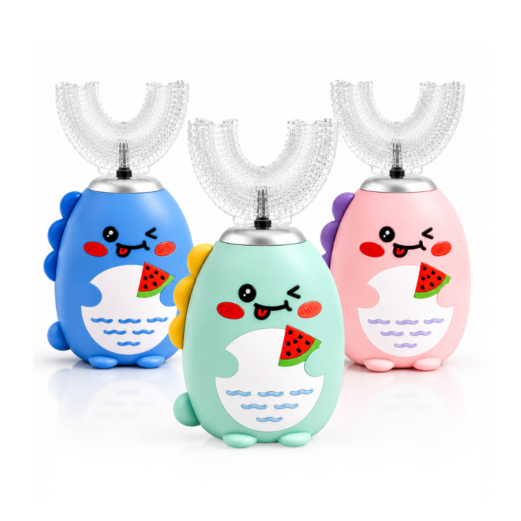 Escova De Dentes Infantil Elétrica Silicone Recarregável USB Ultrassônica 360° Personalizado Dinossauro EPS-4791