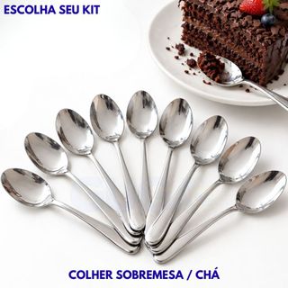 Kit 12/18/24/36/48 Colher de Sobremesa Talheres de Inox Utensílios para Cozinha Conjunto