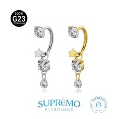 Piercing Orelha Argola Ferradura Estrelas Titânio G23 Com Zircônia Pingente Helix Daith Tragus Conch