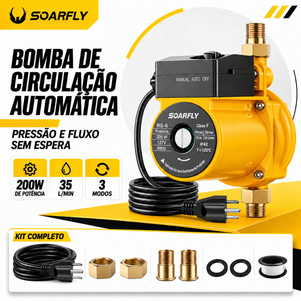 Bomba Pressurizadora Auto Silenciosa 200W 110V/220V para Água Quente e Fria | Fluxostato Automático