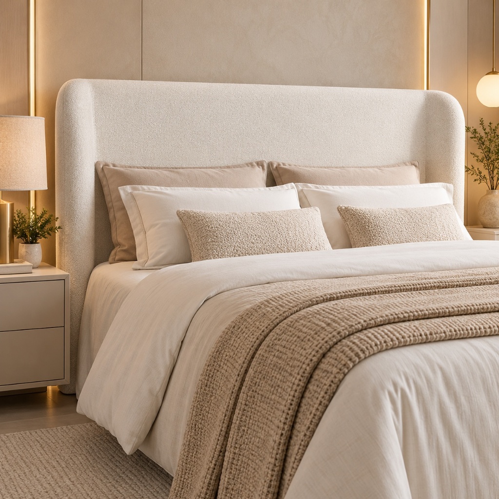 cabeceira de cama Box casal 1,4m Lívia boucle creme