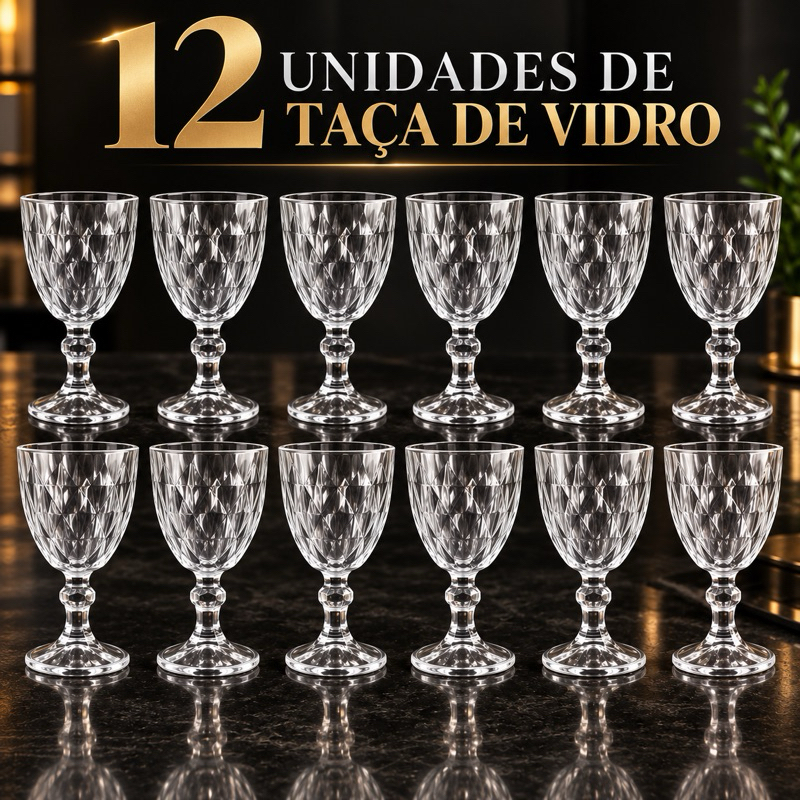 JOGO 12/TAÇA DE VIDRO DIAMOND