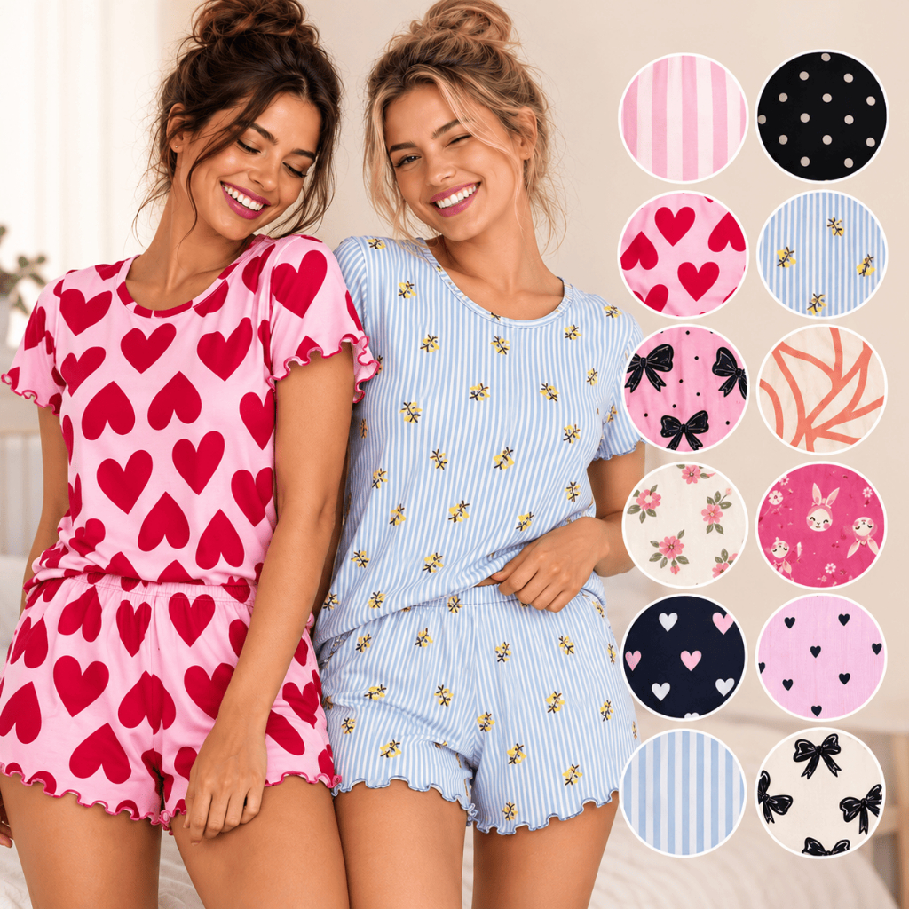 Kit 2 Pijamas Femininos Estampas Sortidas Verão Fresquinho Short Doll Babado Conforto P ao GG