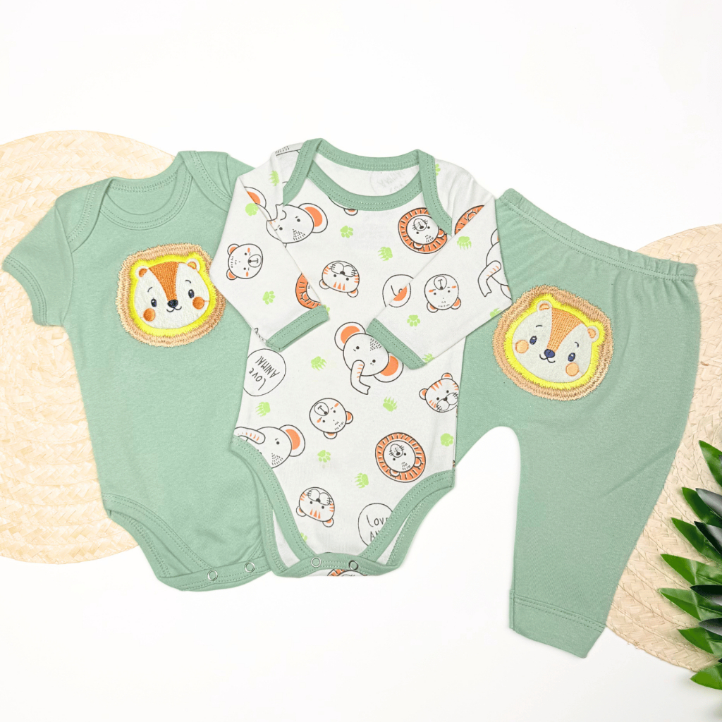 Kit 3 Peças Body e Mijao Bumbum Bordado Bebê Neném Algodão Desenhos