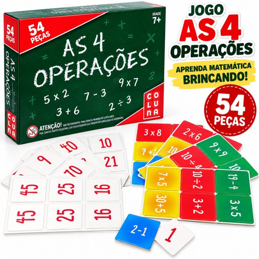 Brinquedo Educativo Matemática Infantil Números Contagem Jogo Pedagógico 4 Operações 54 Peças Para Crianças