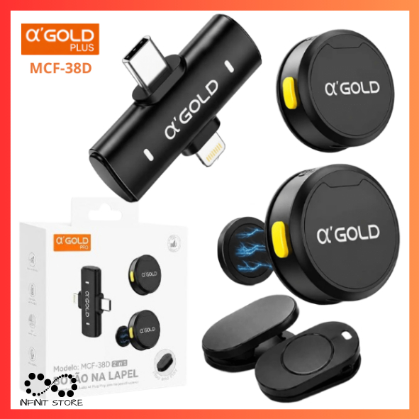 Microfone De Lapela Sem Fio Magnetico 2 Em 1 Lightning E Type-c AGOLD MCF-38D
