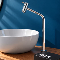 Torneira Banheiro Cuba Bica Alta Bancada Aço Inox Cromada Para 45 Lavabo 1/4 de Volta TKLA