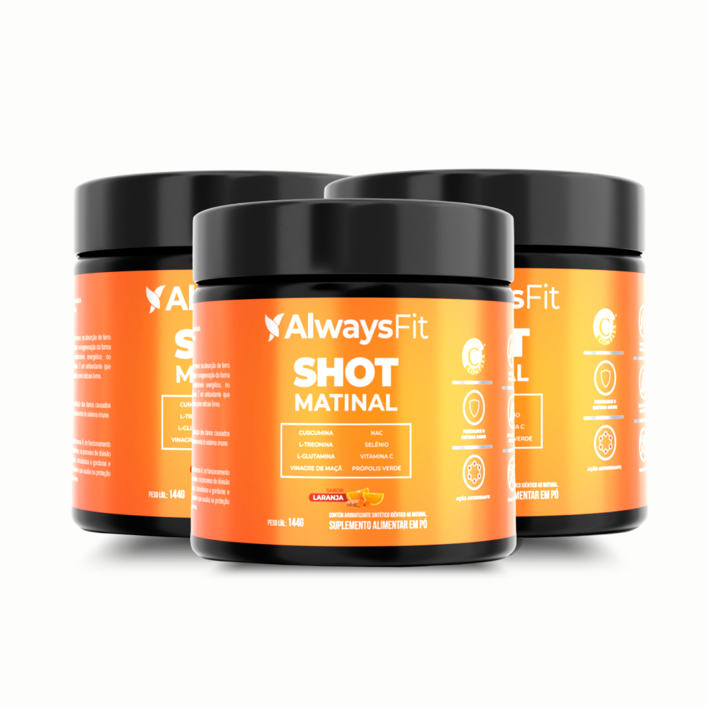 Kit 3x Shot Matinal Sabor Laranja AlwaysFit - Curcumina, Glutamina, NAC, Vitamina C, Zinco e Selênio - 432 g