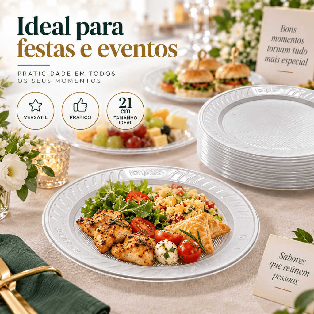 kit Prato Descartável 21cm Plástico Festa Churrasco Refeição Aniversario Eventos Camping — imagem 2 de 2
