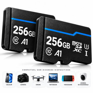 Kit 2 Cartão De Memoria 256 GB micro SD Classe 10 para Camera de Segurança Drone Celular Tablet Notebook