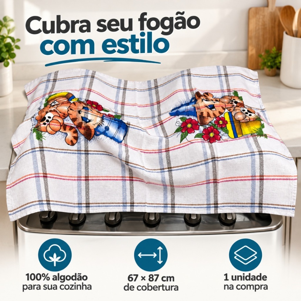 Kit 12 Panos de Prato Gigante 100% Algodão Cobre Tudo Grande Estampado Liso Colorido e Xadrez