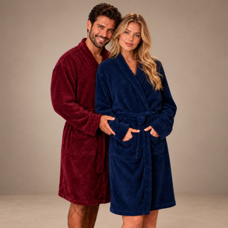 Roupão Plush Benévola Feminino Masculino Microfibra Peluciado Fleece Flannel Quentinho Inverno Frio