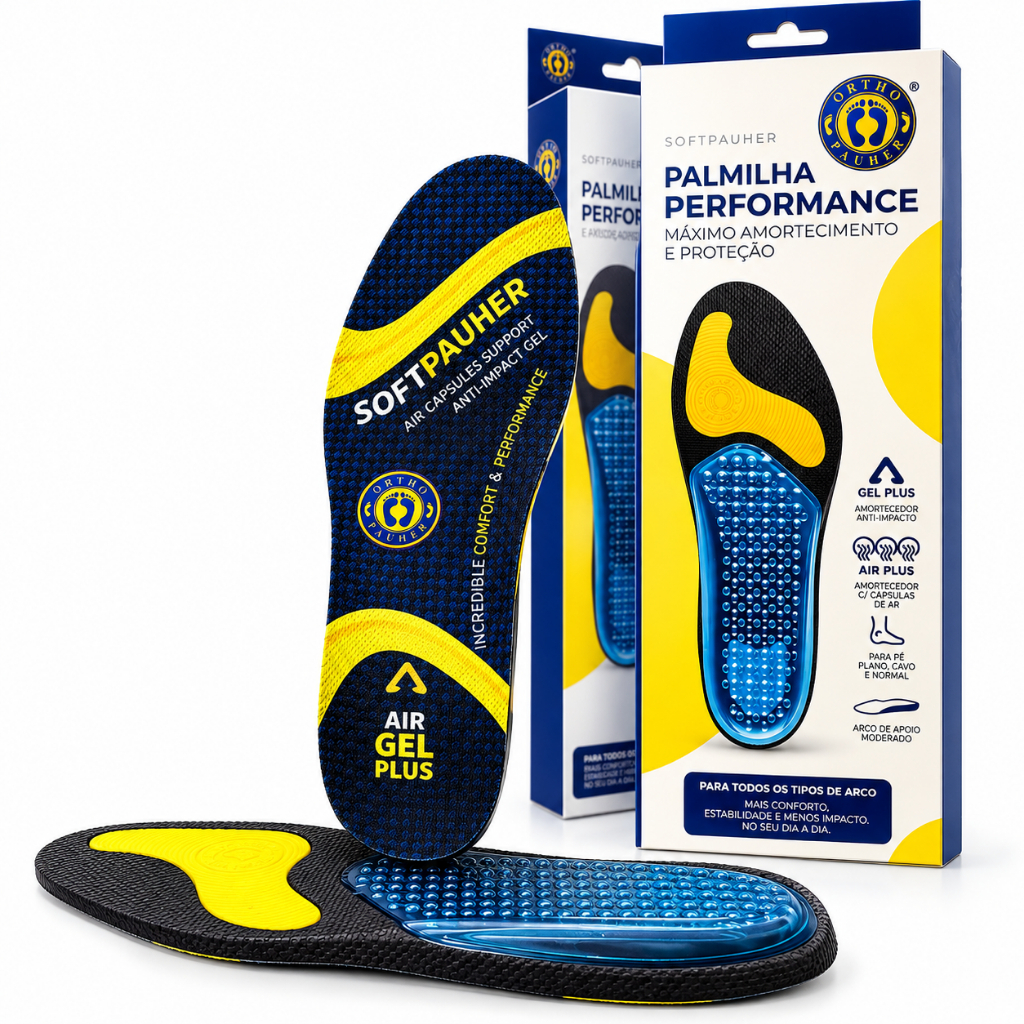 Palmilha Ortopédica Ortho Pauher AC020 Performance Conforto Gel Air Plus Fascite Esporão