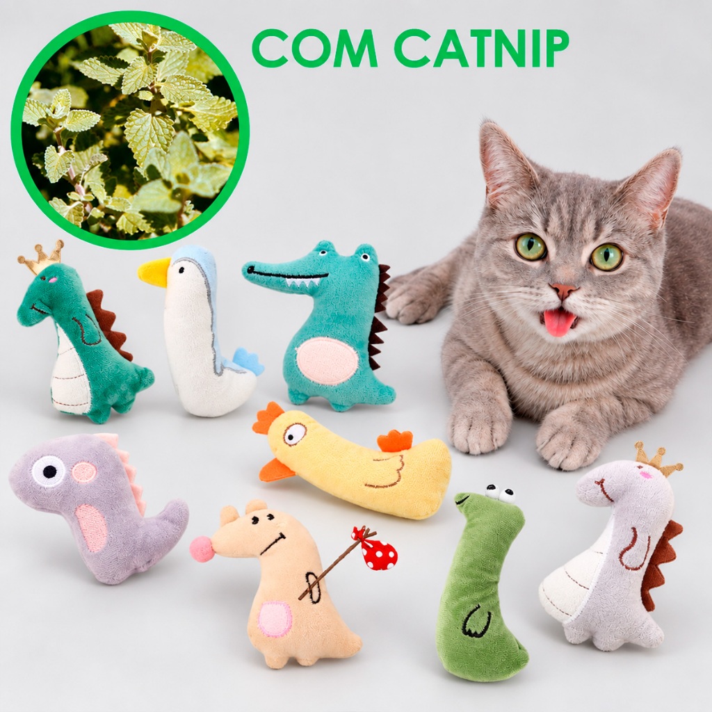 Brinquedo Interativo Gato Catnip Pelúcia Mordedor Cat Pet Bichinho Antiestress Macio Resistente