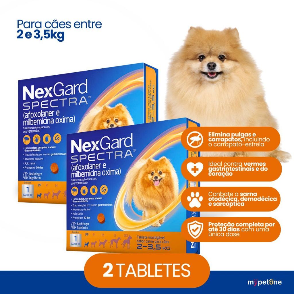 Kit 2 Nexgard Spectra Para Cães De 2 A 3,5kg - 1 Tablete