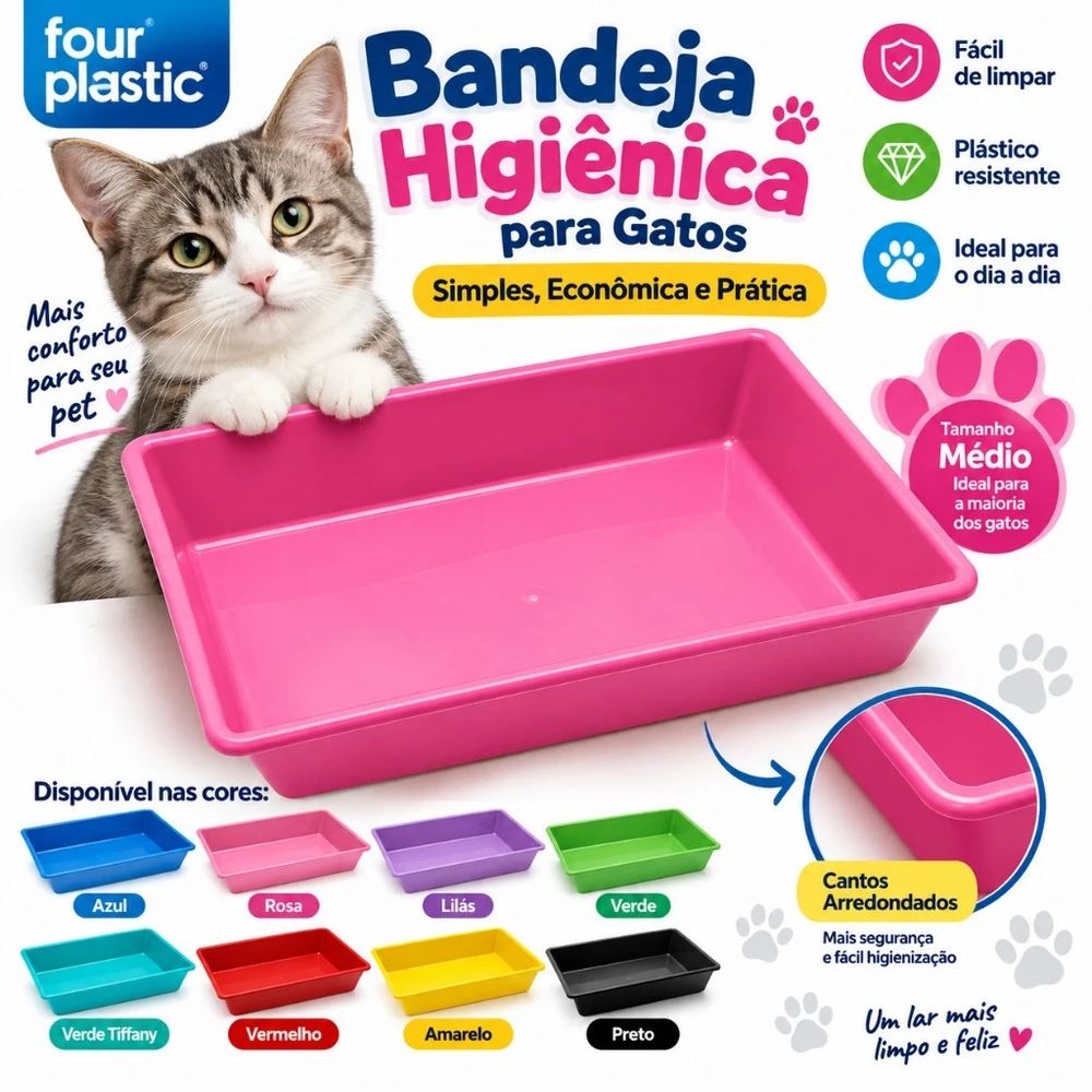 Bandeja Sanitaria Para Gatos Caixa De Areia Media Resistente Economica Four Plastic