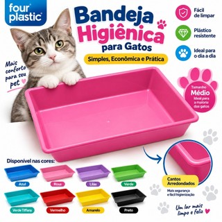 Bandeja Sanitaria Para Gatos Caixa De Areia Media Resistente Economica Four Plastic