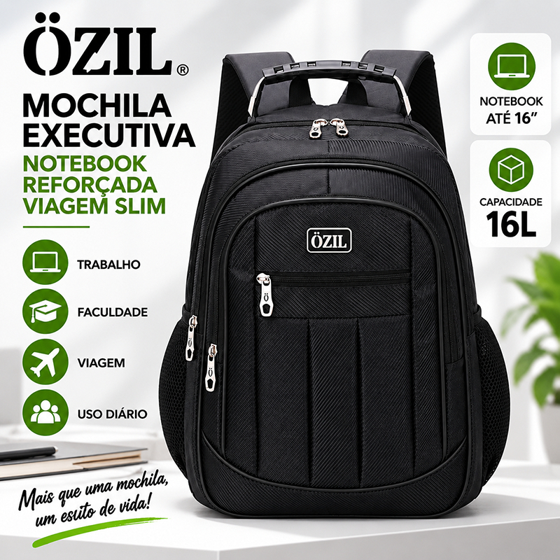 Mochila Ozil Masculina Executiva Notebook 16” Reforçada Trabalho Faculdade Viagem 16L