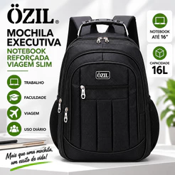 Mochila Ozil Masculina Executiva Notebook 16” Reforçada Trabalho Faculdade Viagem 16L