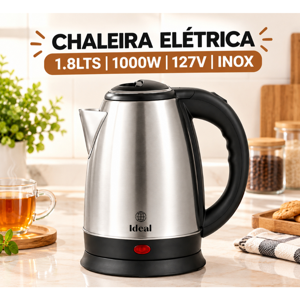 Chaleira Elétrica 1,8L 1000W 127V Inox com Desligamento Automático