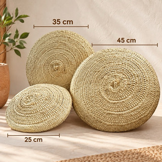 Almofada Redonda de Palha Carnaúba 45 cm Artesanal com Zíper