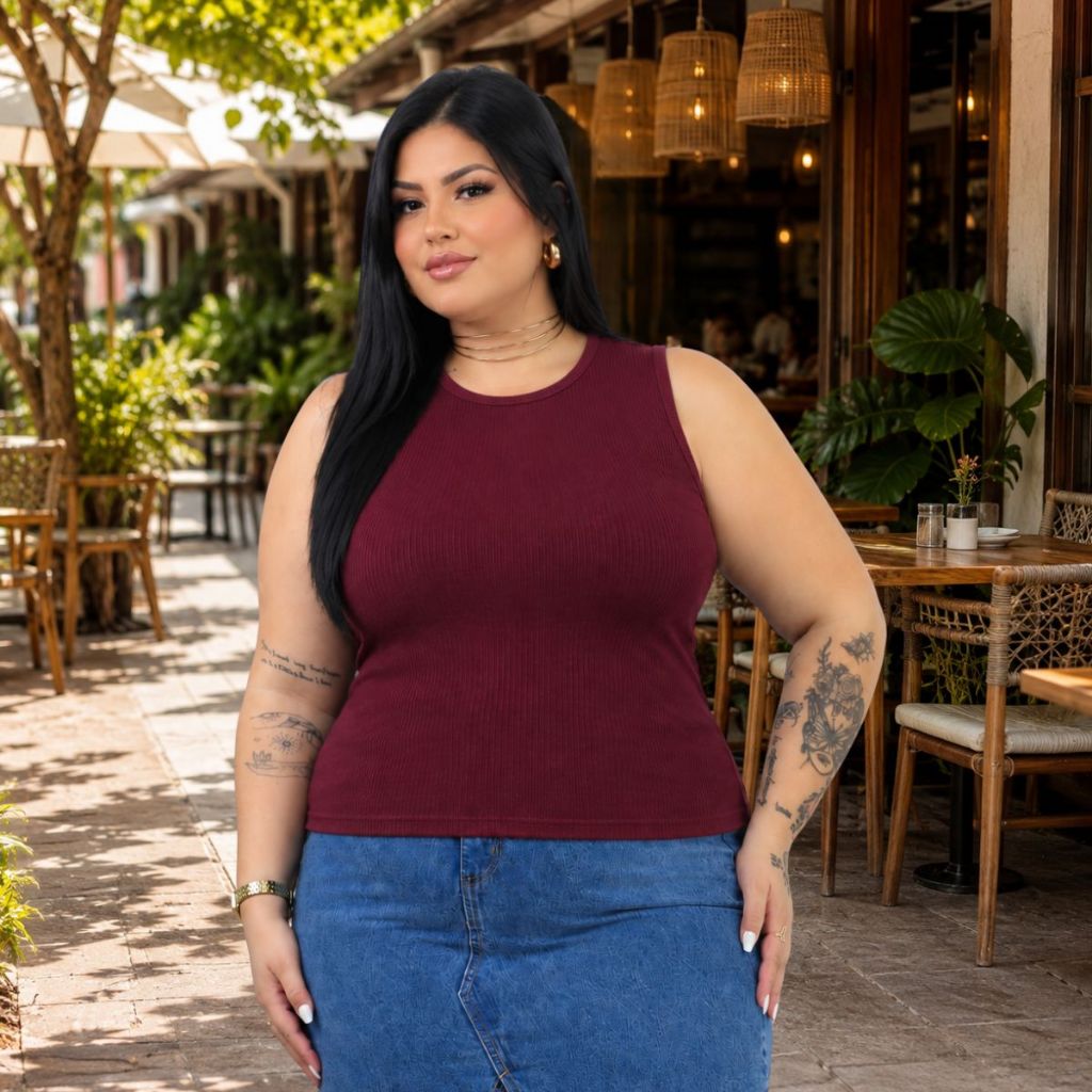 Regata Feminina Canelada Plus Size Moda Verão Regata Plus Gola Redonda Curvy Curve Veste do 44 ao 54 · foto 2