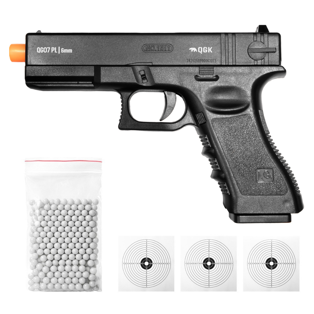 PISTOLA DE AIRSOFT SPRING QG07 PL 6MM QGK + BBS + ALVOS