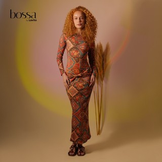 Lovito Bossa Vestido Longo Feminino Estampado Com Pala Dobrada DRB19822014