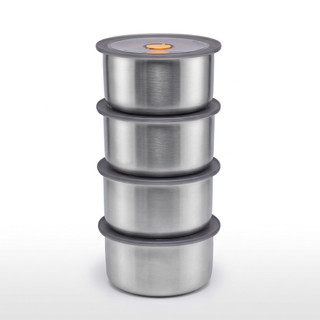 Conjunto 4 Potes Herméticos Inox 450ml Marmita Fitness Tampa Vedação Geladeira Freezer Empilhável
