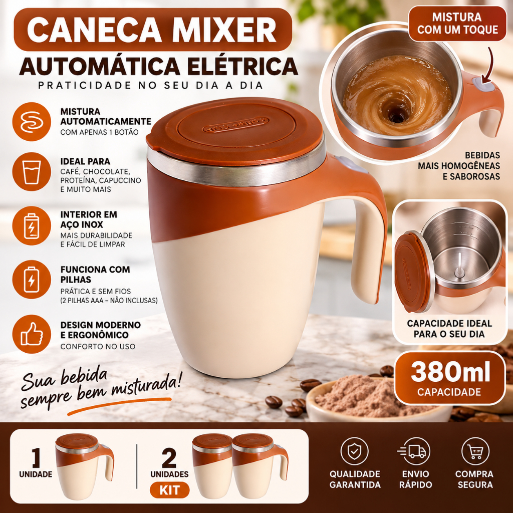Ki 2 ou 1 Unidades Caneca Copo Misturador Inox Automático Elétrica 380ml Mixer Portátil Bate Bebida