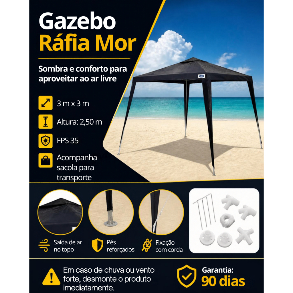 Tenda de Praia Mor Azul 2,4x3m Gazebo com Estrutura Desmontável Resistente em Aço