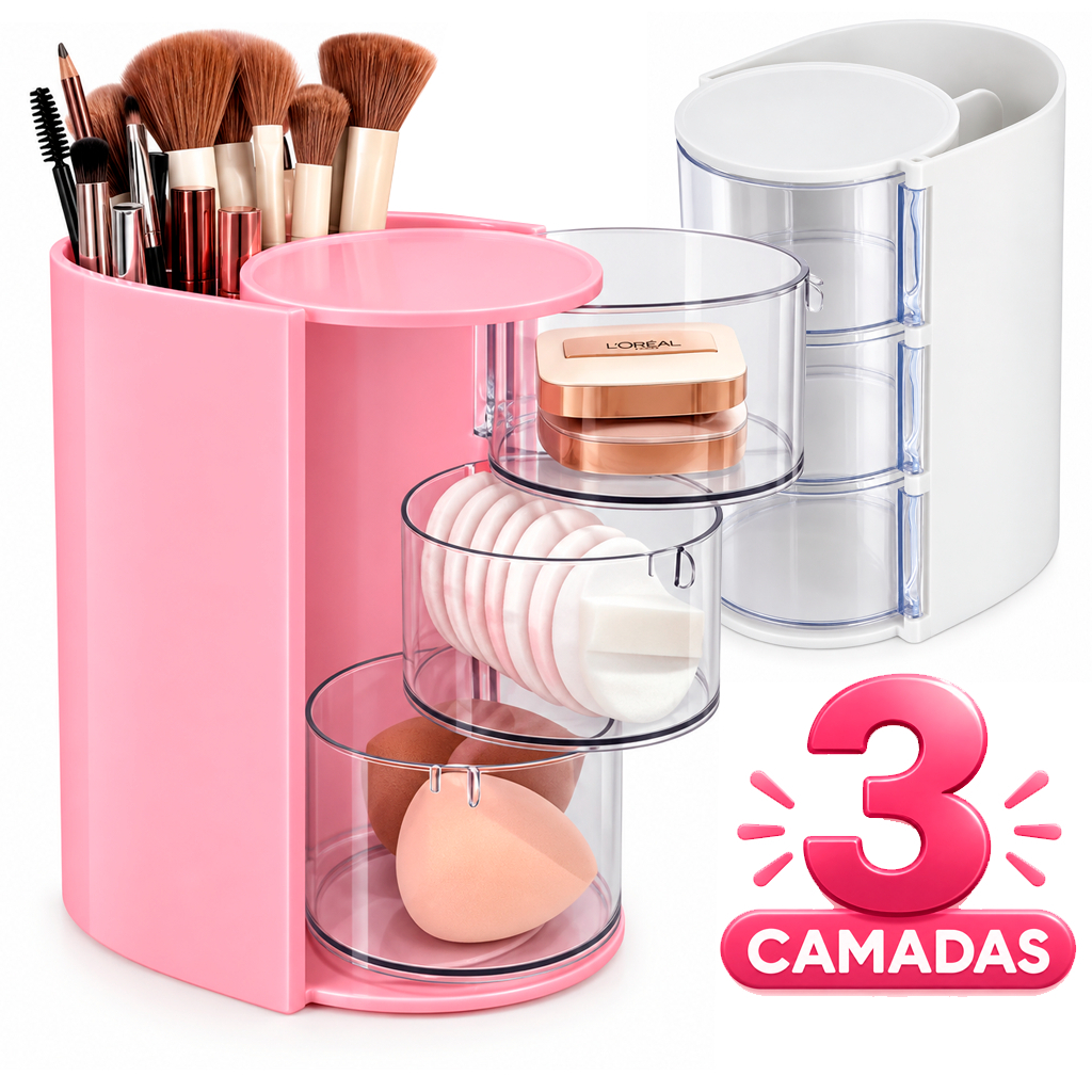 Organizador de Maquiagem 3 Camadas Gavetas Porta Pincel Caixa Acrílica Multifuncional Cosméticos