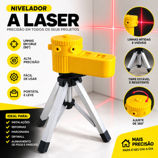Nível Laser Vermelho com Tripé Ajustável 360° Linhas Cruzadas 90° para Construção e Reformas