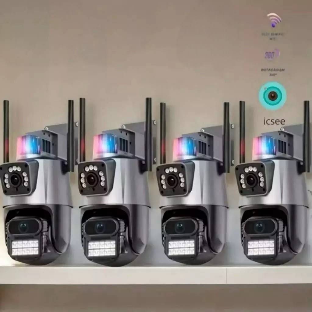 Câmera De Segurança Externa Lente Dupla Com Sirene Full Hd Wifi Visão Noturna App Icsee