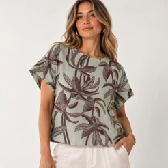 Blusa Feminina Básica Em 100% Viscose Estampada Leve, Confortável E Estilosa Ideal Para o Seu DIA A DIA