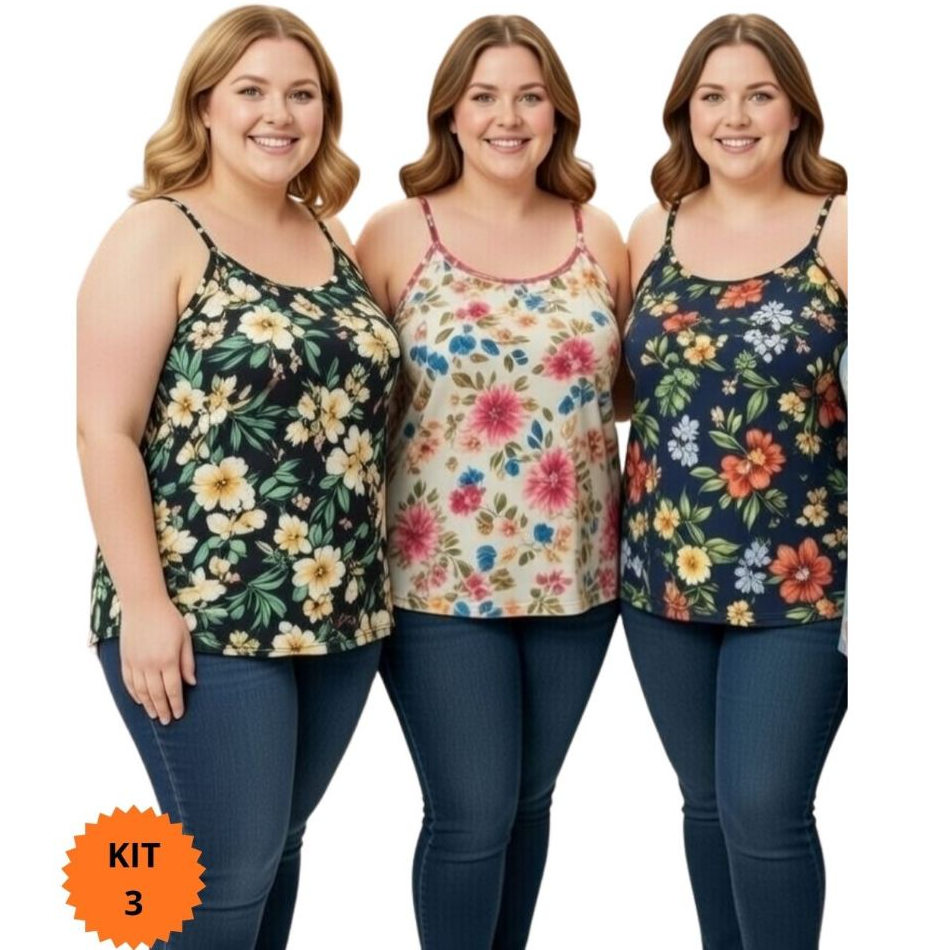 Kit 3 Blusas Femininas Regata Liganete Plus Size G1 e G2 | Art da Sedução | Estampas Variadas