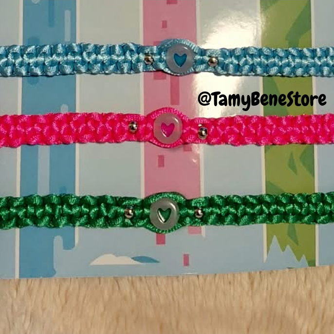 Trio Pulseiras Meninas Super Poderosas BRILHA NO ESCURO - Macramê Ajustável - Adulto - Amizade - Amigas - Mãe e filhas