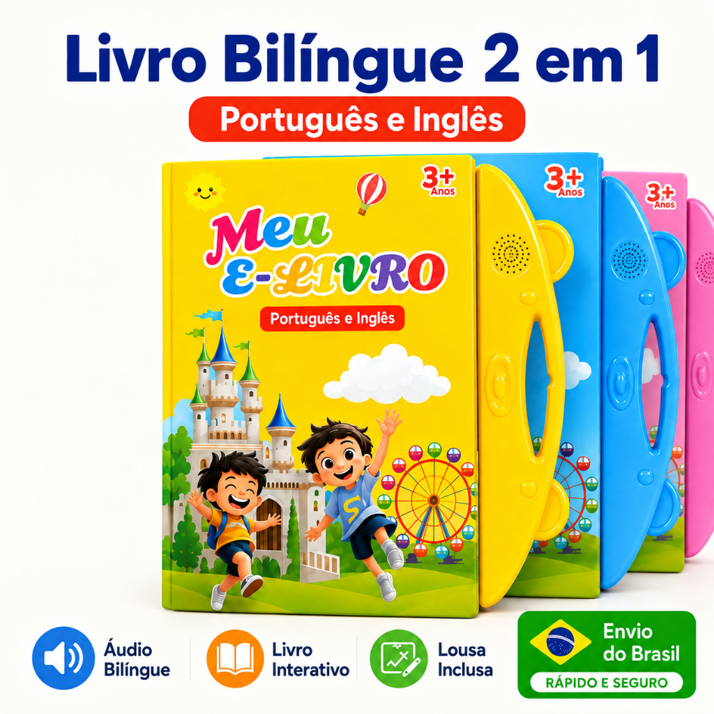 Livro Infantil Interativo com Som Bilíngue Português-Inglês Brinquedo Educativo 2 em 1 Lousa Mágica