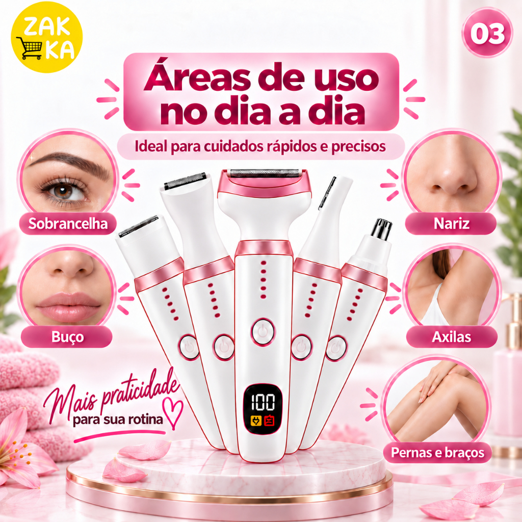 tela de LED Depilador Elétrico 5 em 1 Aparador para Sobrancelha Axila e Corpo de