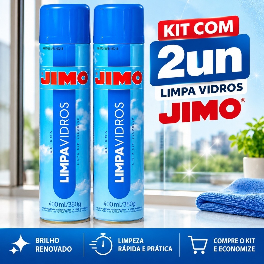 2 Unidades Spray Limpa Vidro Espuma Brilho Imediato Janelas Espelhos Box Banheiro Blindex Jimo 400ml