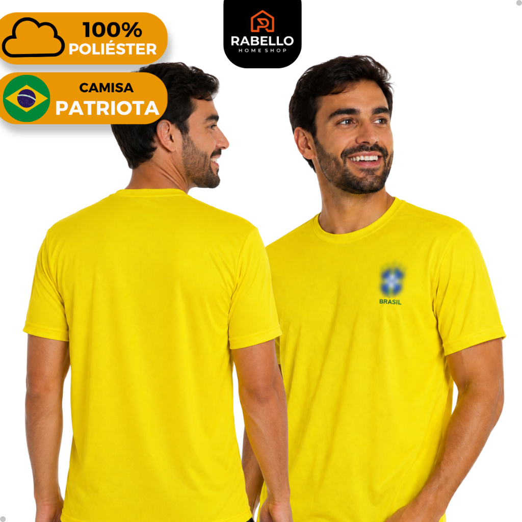 Camisa Brasil Masculina Amarela Camiseta Poliéster Futebol Treinos Academia Casual Torcedor