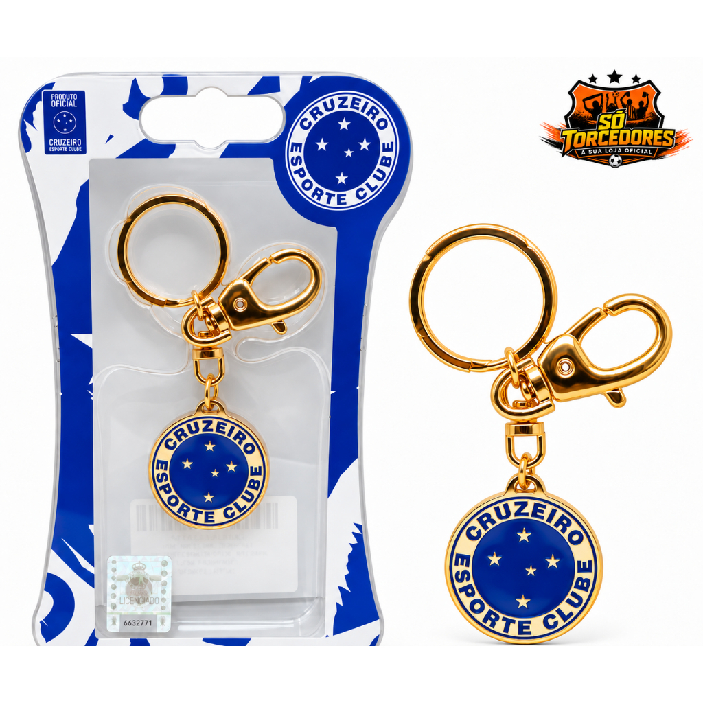 Chaveiro Cruzeiro Ouro 1000 - Mosquetão e Argola / Escudo do Cruzeiro