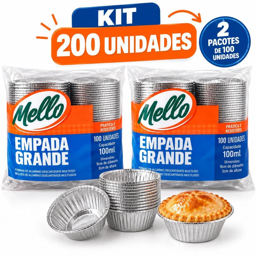 Kit 200un Formas Empada Grande 100ml Mello Descart Leve 200x