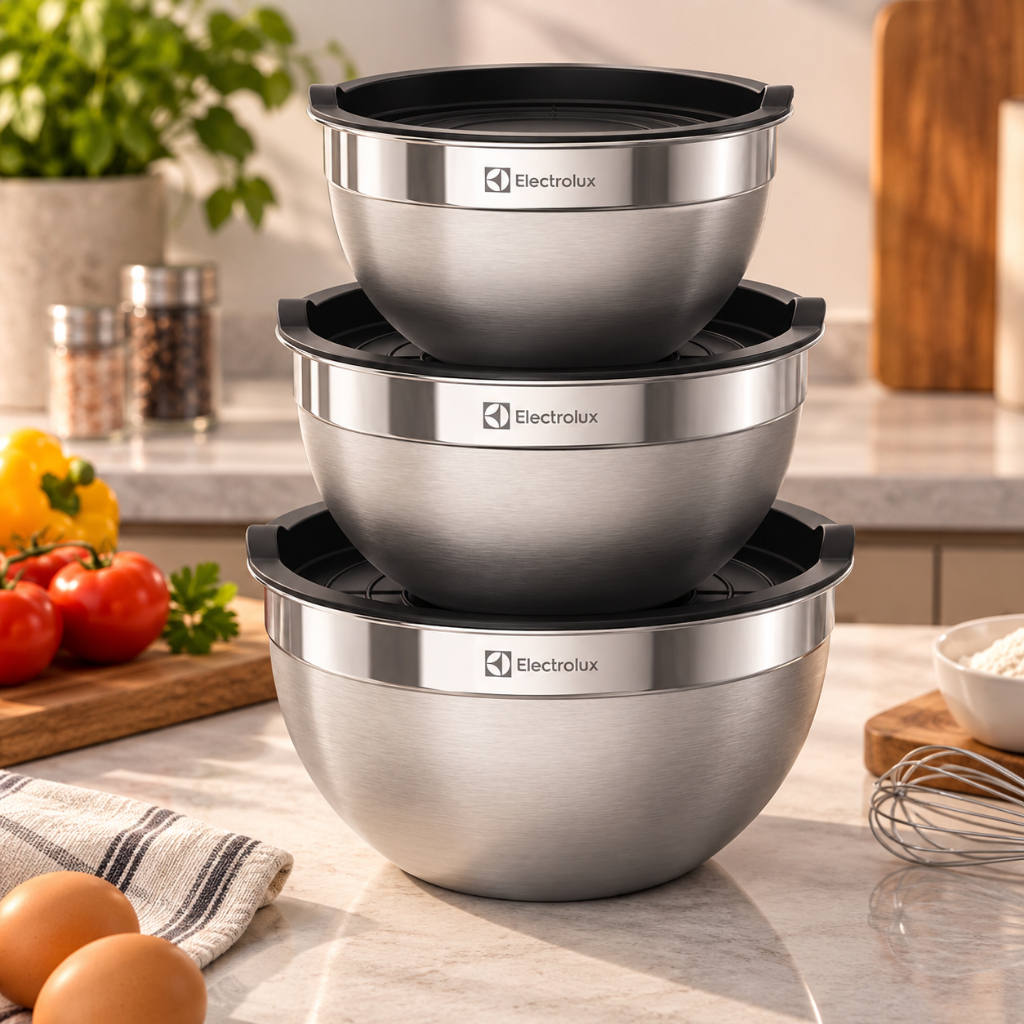 Conjunto de Bowls Electrolux em Aço Inox com Tampa – 3 Peças