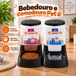 Kit Bebedouro e Comedouro Automático 3L para Cães e Gatos Alimentador Pet Prático Alta Capacidade