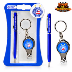Kit Oficial Bahia Caneta Azul + Chaveiro Cortador de Unha Licenciado Esporte Clube Bahia